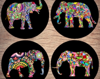 Ceramic coasters, Set of 4, Elephants, Abstract, Fantasy, Ceramic gift, Wedding gift, Birthday gift
