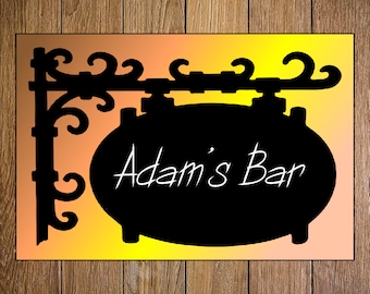 Bar sign, Indoor sign, Metal wall sign, Aluminium plate, Hanging plate, Adhesive sign