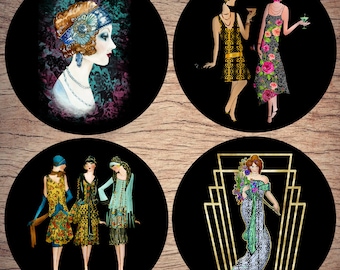 Ceramic coasters, Set of 4, Art Deco, Roaring twenties, Ceramic gift, Wedding gift, Birthday gift