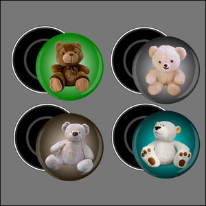 Fridge magnets, Set of 4, 59mm  2.250 inch diameter, Teddy bears