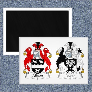 Dual coats of arms, Family crests, Fridge magnet, Birthday gift, Wedding gift, Anniversary gift