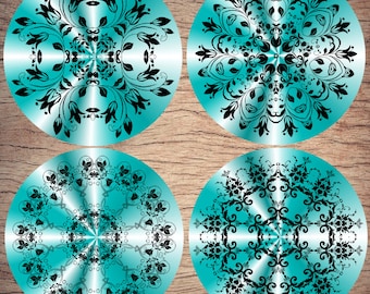 Ceramic coasters, Set of 4, Flourish pattern, Ceramic gift, Wedding gift, Birthday gift