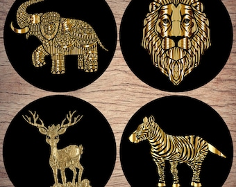 Ceramic coasters, Set of 4, Animals, Fantasy, Abstract, Gold, Ceramic gift, Wedding gift, Birthday gift