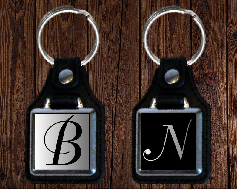 Personalised Photo Picture Faux Leather Black Keyring