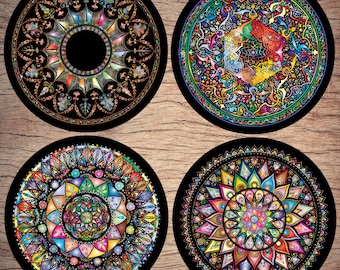 Ceramic coasters, Set of 4, Mandala pattern, Ceramic gift, Wedding gift, Birthday gift