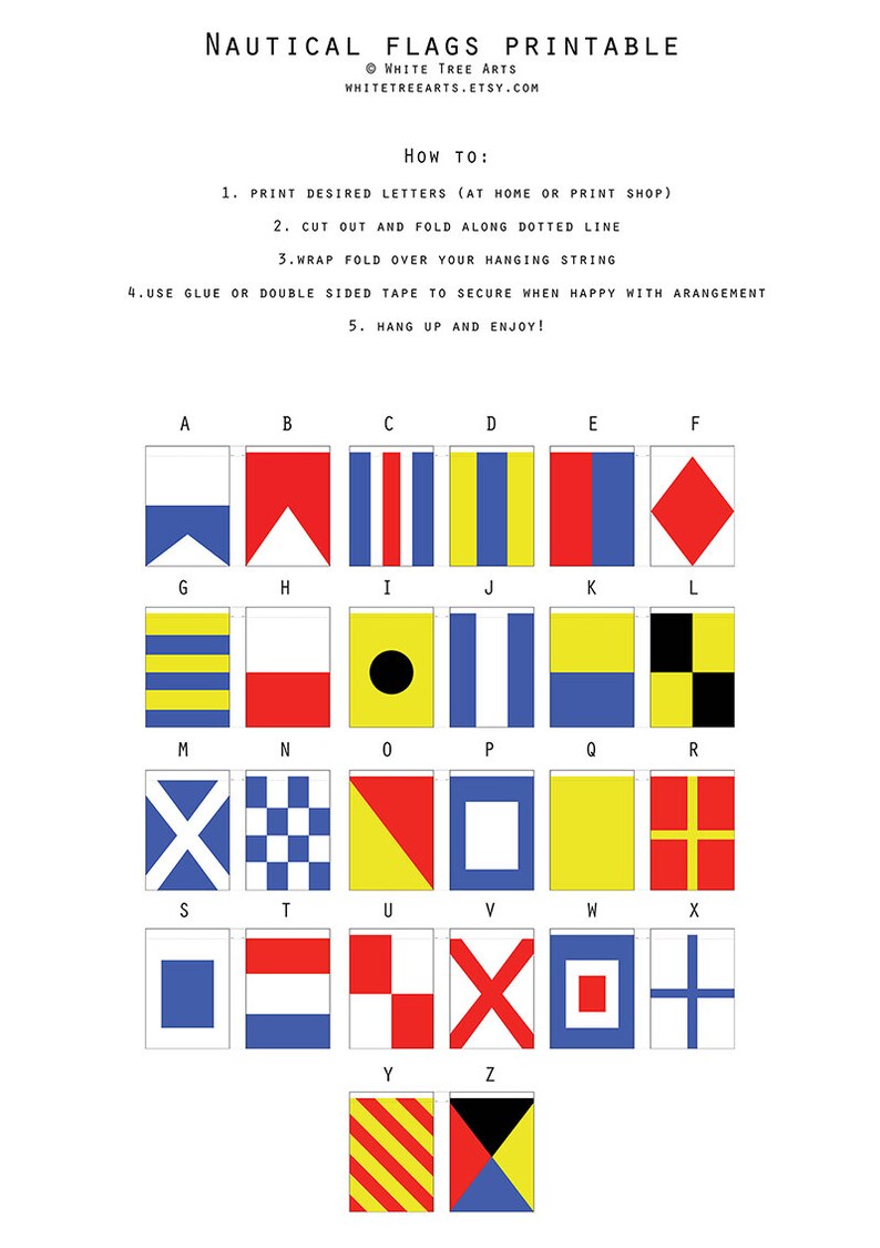 nautical flags alphabet printable instant download printable etsy