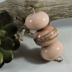 Handmade Hollow Lampwork Bead Set of 3 Vetrofond Seashell Swirl 1 Bead has Silver Trails