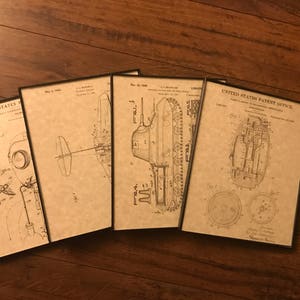 4 Framed Antique Military War Patents (Multiple Sizes) Gift Antique Wall Decor