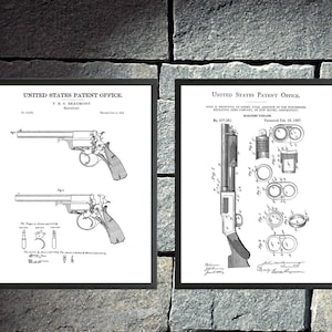Framed Firearm Patent Prints - 2 Pack - Revolver and Shotgun (Multiple Sized Frames) Gift Antique Wall Decor