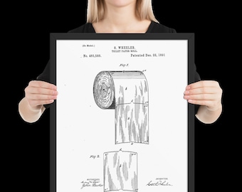 Op de afbeelding: Een zwart-witte patenttekening van een toiletpapierrol. De tekening toont de rol in twee verschillende posities. Het patentnummer is 465.588 en de patentdatum is 22 december 1891. De naam van de uitvinder is S. Wheeler.