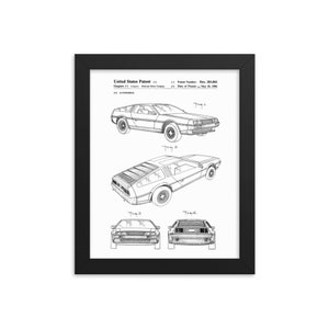 Brevet encadré d’automobile delorean - impression de brevet, décor de mur, décor d’automobile, art d’automobile de cru, voiture classique, affiche delorean de cru
