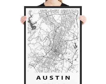 Austin Texas Ingelijste Poster - Slaapzaal Decor, New Home Decor, Texas San Antonio Dallas Houston