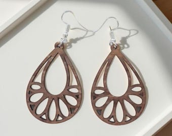 Handcrafted Wooden Teardrop Earrings: Boho Dangle Jewelry