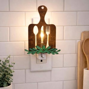 Cutting Board Kitchen Night Light | Rustic Utensil Decor