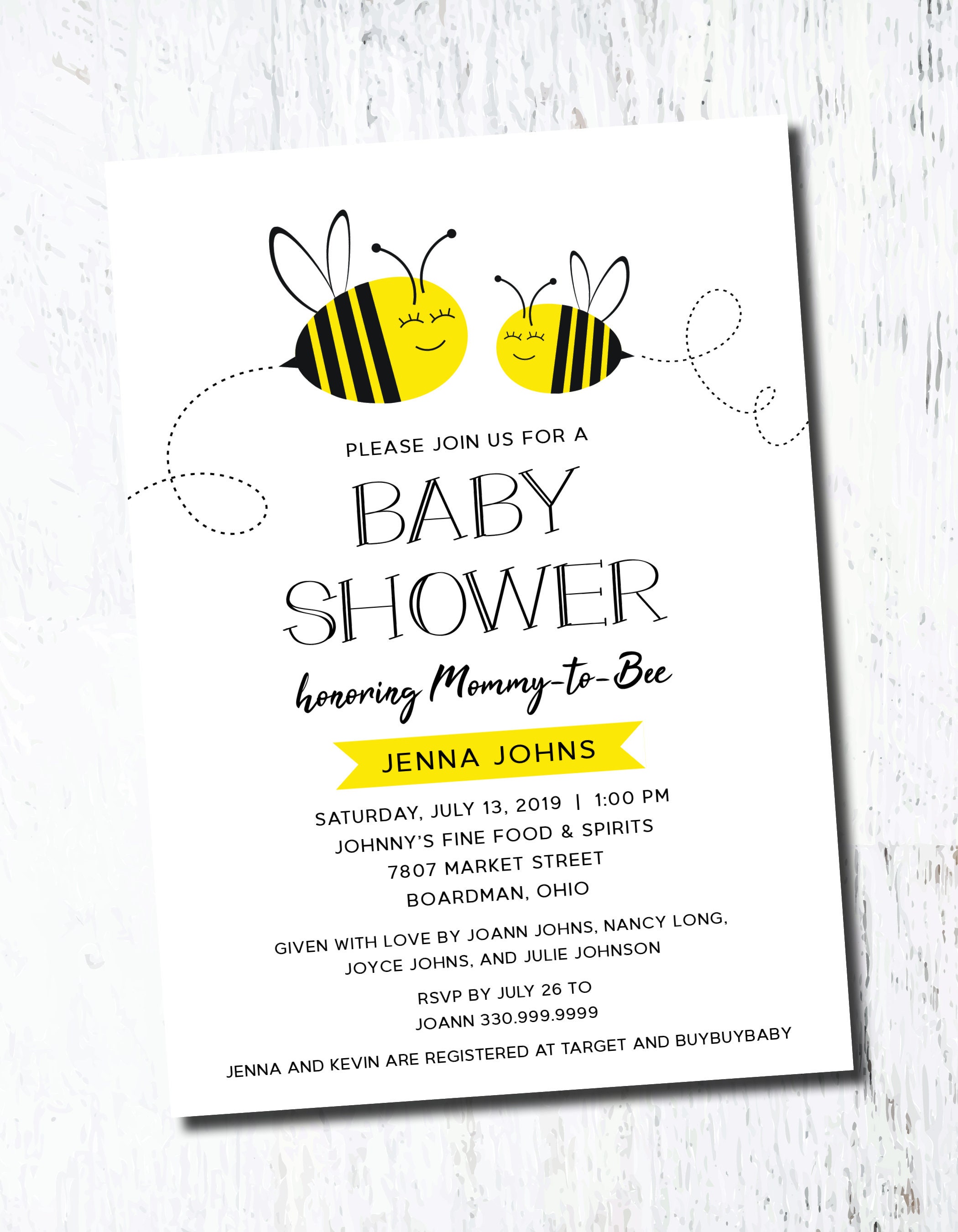 Mommy to Bee Bumble Bee Baby Shower Event PRINTABLE Custom Invitation