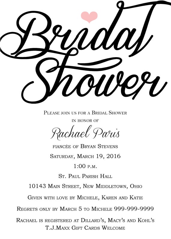 Bridal Shower Invitation Modern Pink Heart Etsy