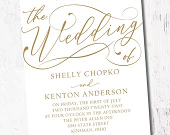 Gold Script Wedding Scrolls PRINTABLE Custom Invitation