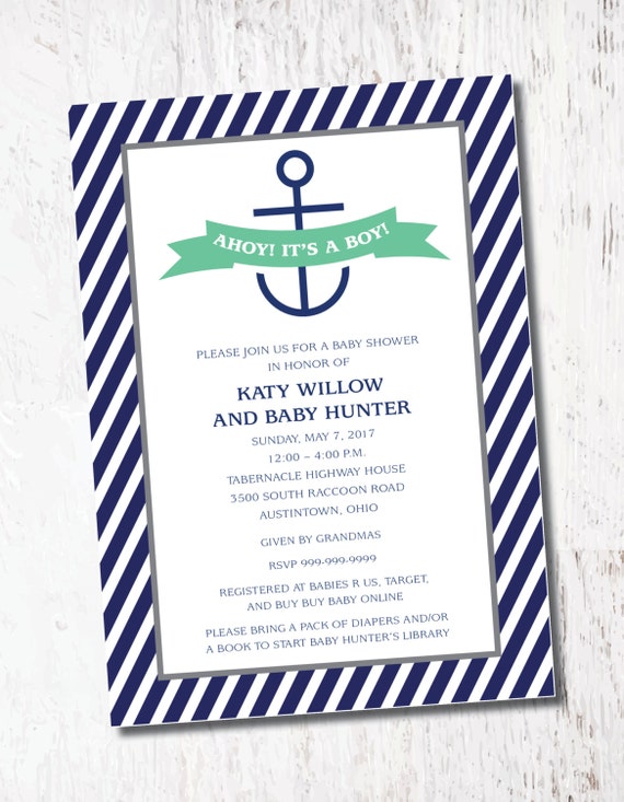 Ahoy Anchor Nautical Navy Stripe Baby Shower Gender Reveal Etsy