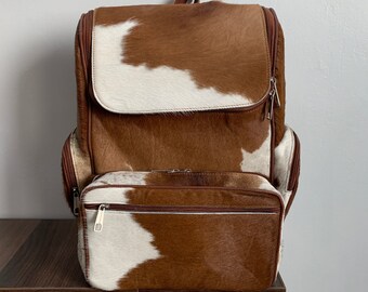 Real Cowhide Backpack Diaper Bag, Handmade Western Cowhide  display picture 2