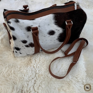 Echt Rindsleder Weekender Bag | Rindsleder Seesack für Unterwegs | Große Reisetasche aus Rindsleder | Kuhfell Wochenende Reisetasche Sporttasche Geschenk