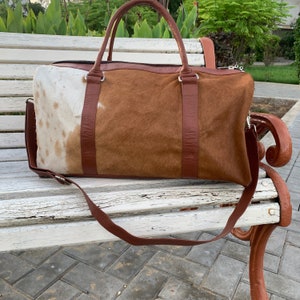 Real Cowhide Duffel Bag Men, Weekender Duffle Bag, Large Duffel Bag, Handmade Cowhide Duffle Travel Bag, Cowhide Bag Anniversary gift