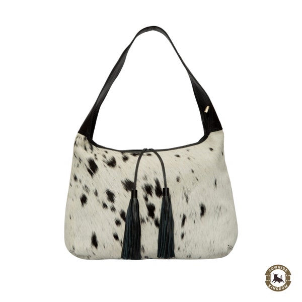 Handmade Black and White Cowhide Handbag for Ladies | Natural Cow Skin Hair on Leather Bag | Cowhide Purse | Cowhide Shoulder Bag