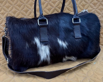 Sac Week-end Femme Cuir Véritable - Motif Cheveux De Vache - Glad Stone - Neuf