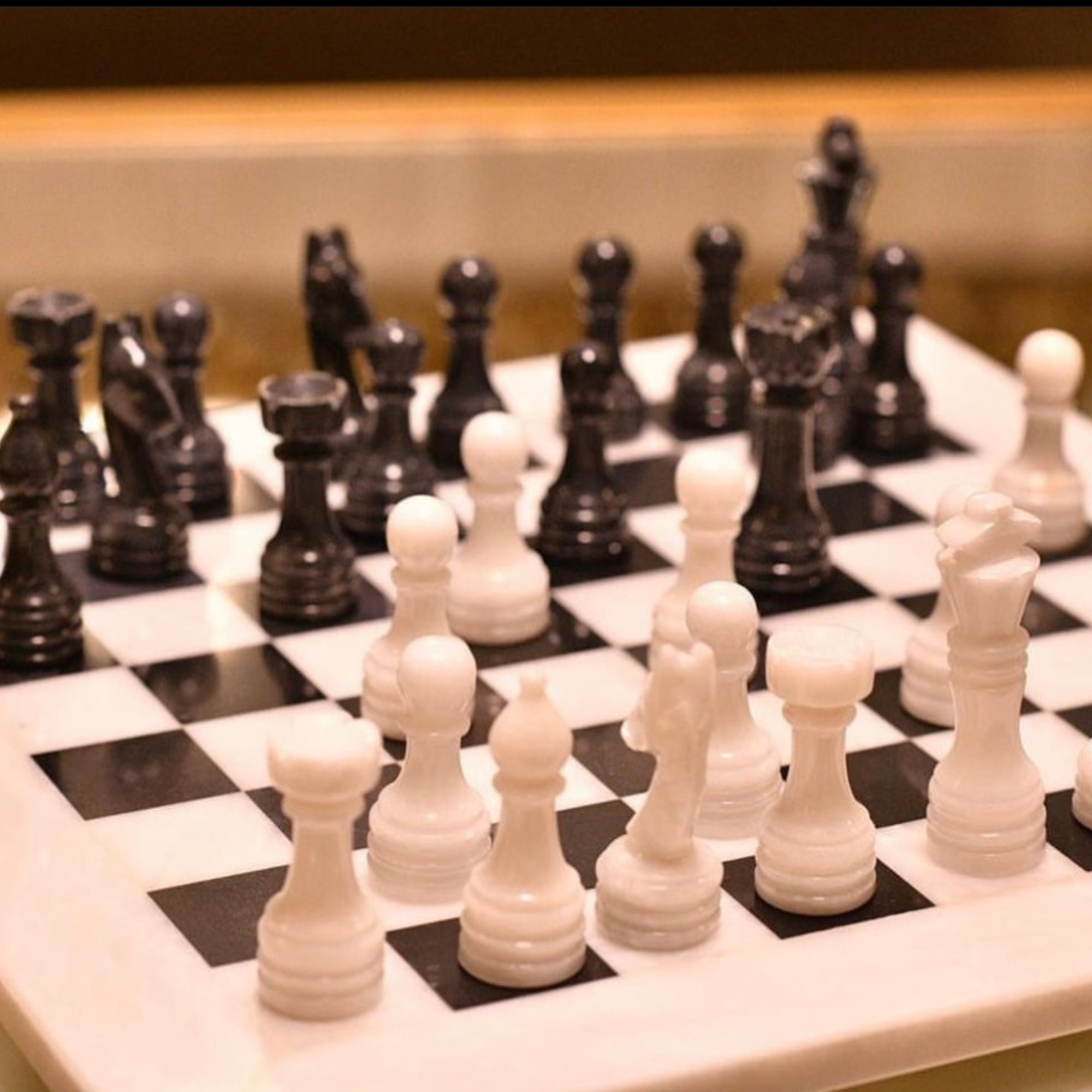 Marble Chess Board Set Black White Marble Chess Piece Set Etsy