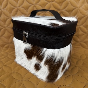 SAME AS PICTURE Leather Cowhide Makeup Bag  Cowhide Hair on Bag Cowhide Cosmetic Bag for Bride Toiletry Bag Western Bag Gift for Her,Mom,Sis