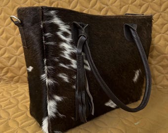 Brown Cowhide Tote Bag Purse | Genuine Cowhide Hair on Tote Bag | Western Leather Cowhide Handbag | Boho Cowhide Shoulder Bag, Gift for Mom