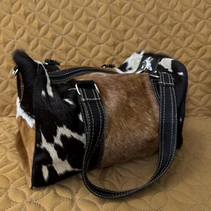 Small Cowhide Duffle Bag Natural Cowhide Duffle Bag  Handmade Cowhide Shoulder Bag Weekender Bag Cowhide Overnight Bag Travel Bag Gym Bag
