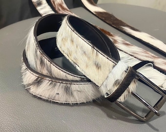 Hair on Cowhide Leather Belts, Handmade Unisex Cowhide Belt with Removable Buckle, Cowhide Hair-on Leather Belt, Leather Backing Belt Gift