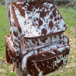 Cowhide Backpack Bag, Cowhide Diaper Backpack Bag, Brown White Cowhide Large Backpack Bag Gift for Mom, Cowhide Shoulder Bag, Western Bag