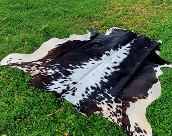 Tricolor Cowhide Rug Hair on Hide Area Rug Natural Multi-Color Cowhide Carpet for Living Room Bedroom Office - Rustic Boho Decor Western Rug