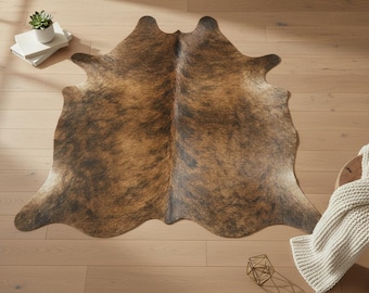 Cowhide Rug Brindle Hair on Brazilian Cowhide Rug Large Natural Cowhide Area Rug Living Room Rustic Farmhouse Decor Gift