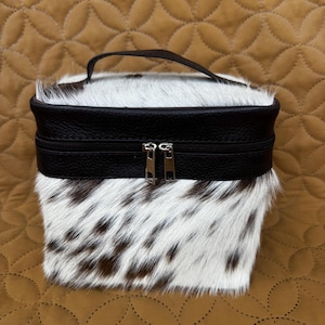 SAME AS PICTURE Cowhide Makeup Bag Cowhide Hair on Bag Cowhide Cosmetic Bag for Bride Toiletry Bag Western Bag Boho Gift for Bridesmaid, Mom