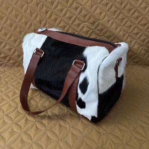 Small Cowhide Duffle Bag Natural Cowhide Duffle Bag  Handmade Cowhide Shoulder Bag Weekender Bag Cowhide Overnight Bag Travel Bag Gym Bag