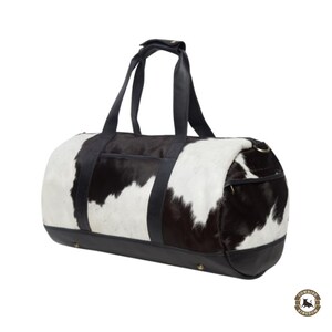 Genuine Cowhide Leather Duffel Bag - Large 20x10x9 Inch Weekender With Cow Hair