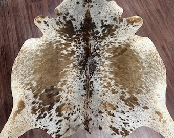 Natural Tricolor Cowhide Rug | Handmade Brazilian Hide Floor Decor | Western Rustic Area Accent | Organic Cattle Skin Rug | Unique Home Gift