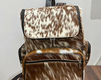 Zaino porta pannolini in pelle di mucca, zaino porta pannolini in pelle di mucca, grande zaino porta pannolini in pelle di mucca marrone e bianca, regalo per mamma, bambini, bambini piccoli, zaino porta pannolini western