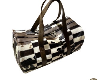 COWHIDE DUFFLE BAG Men | Handmade Cowhide Duffel Bag | Best Traveling Duffle Bag Hair On Cowhide Bag, Weekender Bag Gym Bag Overnight Bag