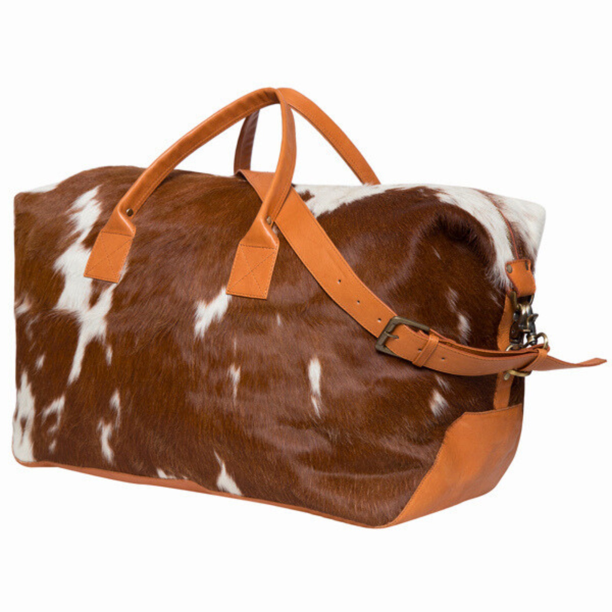 Cowhide weekender bag sale