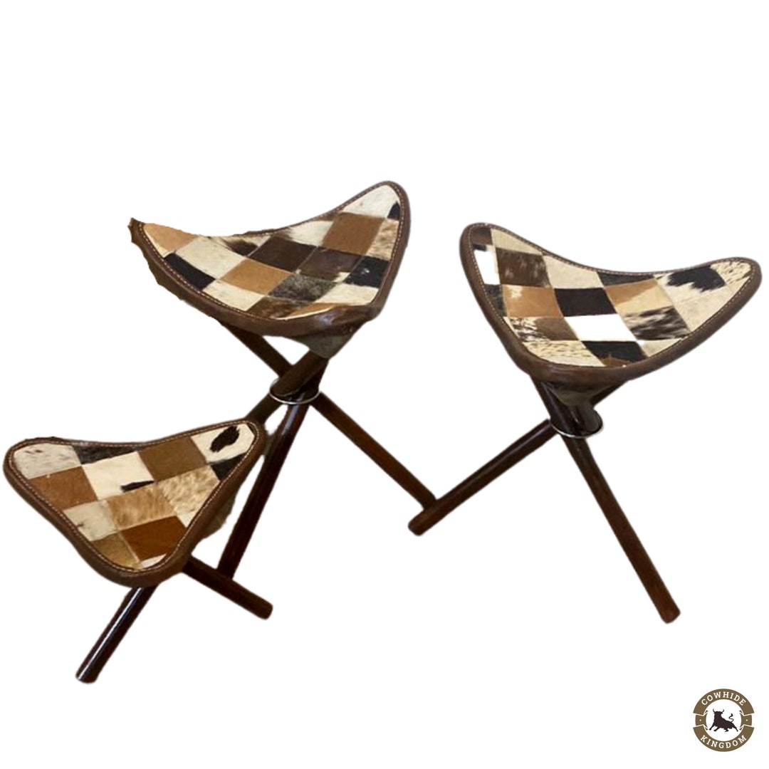 Real Cowhide Leather Stool Bar Stools for Home Decor Counter Top Wooden