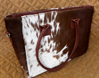 Bolsa Tote Grande de Couro com Pelo, Estilo Western, Feita à Mão, em Couro de Vaca, para Ombro Feminino, Estilo Western, Ideal para Presentear sua Mãe