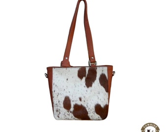 Natural Cowhide Tote Bag for Daily Use Bucket Leather Bag for Women Cowhide Handbag Gift for Partners Cowhide Bucket Bag Tote Leather
