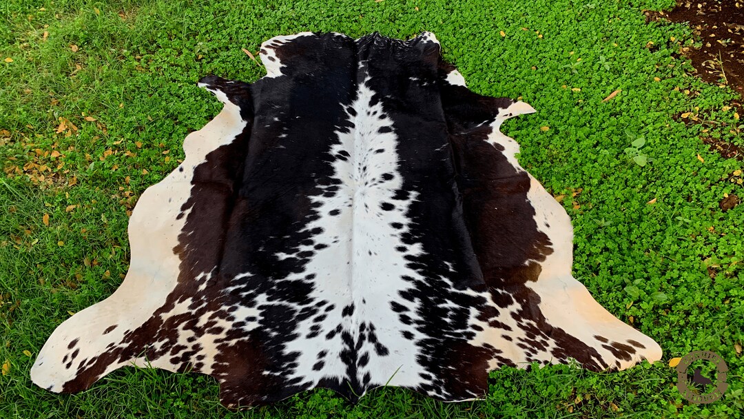 Hog Skin Rug Handmade Tricolor Cowhide Rug - Real Hair on Hide Leather Rug - Natural ...