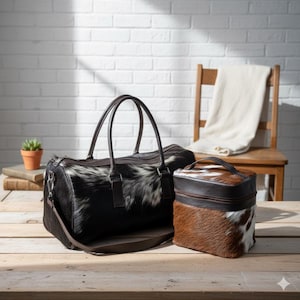 ¡BOLSA DE MAQUILLAJE GRATIS! Mini bolso de mano de piel de vaca para mujer, bolso de hombro de piel de vaca hecho a mano, bolso de viaje de fin de semana, bolso de noche.