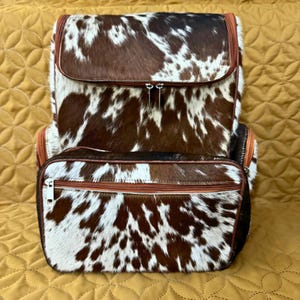 Best Rindsleder Rucksack Tasche, Rindsleder Windel Rucksack Tasche, Braun Weiß Rindsleder Große Rucksack Tasche, Haare auf Rindsleder Umhängetasche Reisetasche Geschenk