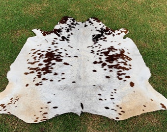 Echter Rindsleder Teppich, Dreifarbiger Rindsleder Teppich, Brasilianischer Braun Weißer Rindsleder Teppich, Handgefertigtes Haar Auf Teppich Geschenk, Rindsleder Teppich Geschenk zum Einzug