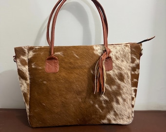 Real Hair on Cowhide Tote Bag Purse Cowhide Tote Bag Leather Cowhide Bag Brown White Cowhide Shoulder Bag Cowhide Western Bag Gift for Mom